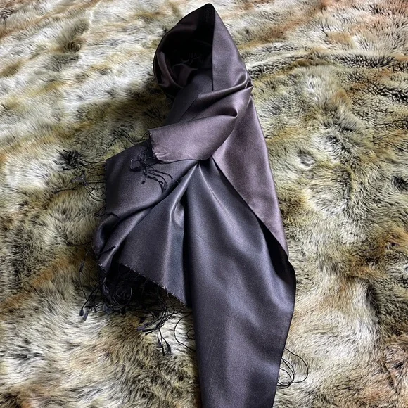 Men-Women New Brown Plain Reversible 100% Silk/Shawl/Scarf - Picture 6 of 7